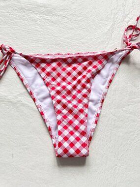 Betty Jade bikini bottoms Medium red white gingham side tie plaid swimsuit swim